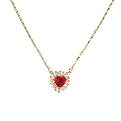 Collar Con Colgante De Corazón Copa De Vino Cobre Con Circón Micro Pavé Cadena De Caja Joyería Elegante Para Mujer