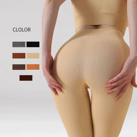 Yoga Leggings Rippstrick Nahtlos Hohe Taille Bauchweg Sporthose Damen Fitness Gym Workout Atmungsaktiv Schnelltrocknend