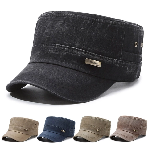 Gewassen Katoenen Cadetpet Vintage Platte Militaire Pet Verstelbaar Retro Ademend Zonbescherming Outdoor Casual Voor Heren