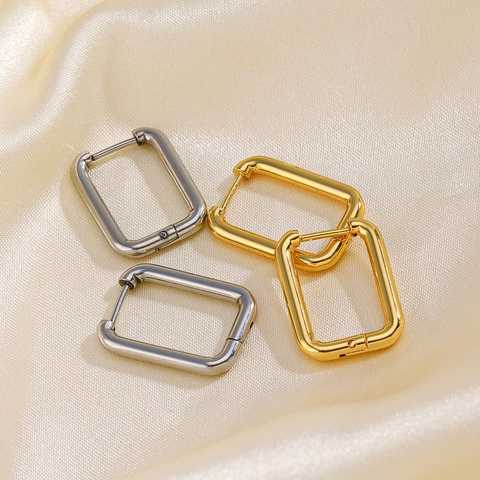 Orecchini A Cerchio Rettangolari In Acciaio Inossidabile Da Donna Placcati Oro 18K Geometrici Minimalisti Ins