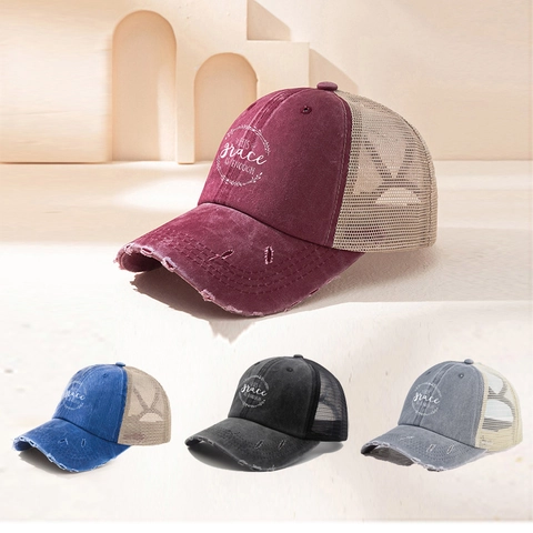 Cappello Da Baseball Con Coda Di Cavallo Cotone Lavato Rete Traspirante Distressed Vintage Trucker Hat Sole Per Donna Uomo
