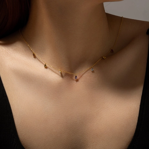 925 Sterlingsilber Tropfen Anhänger Halskette Für Damen Mehrfarbige Strass Birnenform Lange Kette Halskette Mode Schmuck