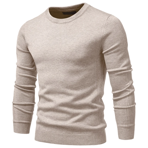 Men's Casual Knit Sweater Viscose Blend Round Neck Long Sleeve Slim Fit Thickened Warm Pullover Top For Autumn Winter