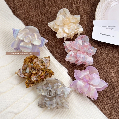Pinza Para El Pelo Con Flor De Acetato Diseño Floral 3D Mármol Carey Elegantes Accesorios Franceses Para Mujer