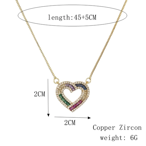 Collana Con Pendente A Cuore Rame Zirconia Malocchio Arcobaleno Smalto Gioielli Da Donna Moda
