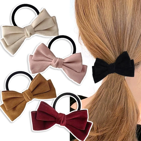 Grote Fluwelen Strik Haarelastiekje Effen Kleur Elegant Scrunchie Paardenstaarthouder Zoet Haartouw Voor Vrouwen Meisjes Hoofddeksel