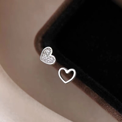 Orecchini a Bottone a Cuore in Argento Sterling 925 per Donna Minimalisti Zirconia Asimmetrici Gioielli Eleganti Regalo