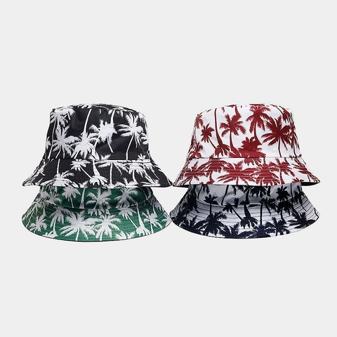 Bucket Hat Polyester Reversible Palm Tree Print Sun Protection Summer Beach Outdoor Travel Fashion Casual For Unisex