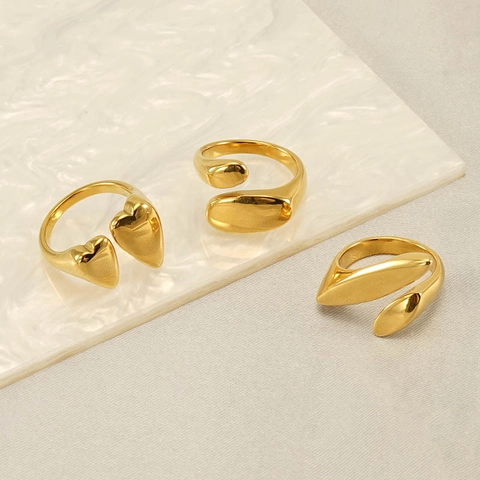 Adjustable Open Ring Stainless Steel 18K Gold Plated Geometric Irregular Heart Shaped Minimalist Jewelry For Women
