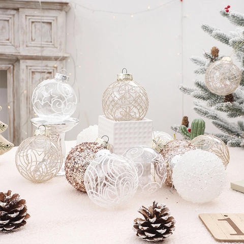 Palle Di Natale Plastica Glitter Dipinte Trasparente Addobbi Albero Festa Decorazione Casa