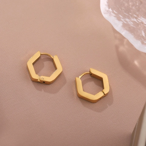 Hexagon Hoop Earrings Geometric Stainless Steel 18K Gold Plated Minimalist Huggie Ear Jewelry For Women