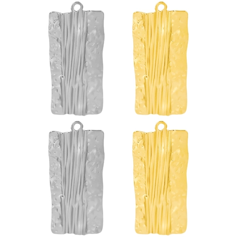 Pendentif Rectangulaire En Acier Inoxydable Texture Martelée Géométrique Plissé Fabrication De Bijoux Accessoires DIY Mode Pour Femmes Hommes