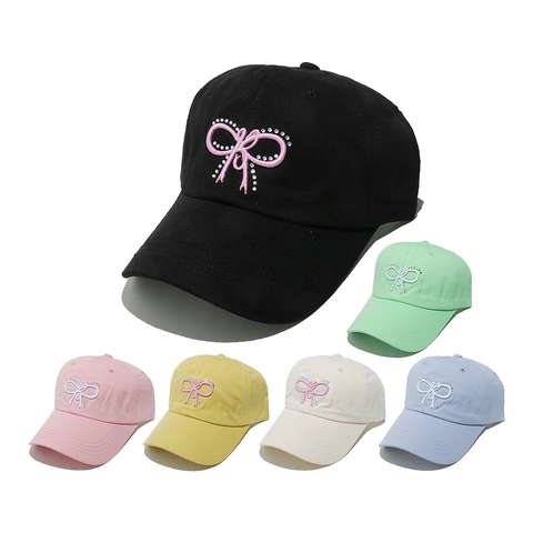 Damen Baumwolle Baseballkappe Strass Schleife Stickerei Sonnenschutz Outdoor Lässig Sonnenhut