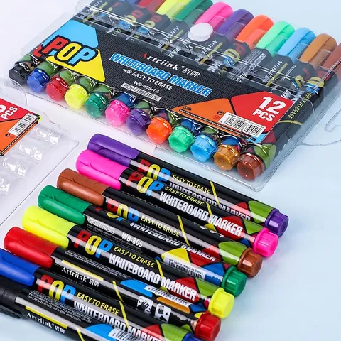 Dry Erase Whiteboard Markers Erasable Assorted Colors Plastic Fiber Tip For Office School Teaching Refillable