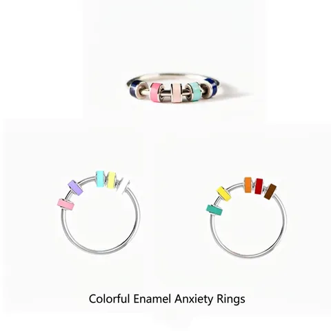 Angst Spinner Ring Edelstahl Emaille Rotierende Perlen Anti Stress Relief Fidget Schmuck Finger Accessoire
