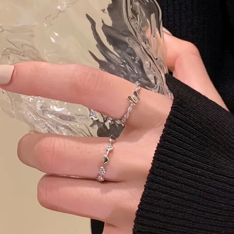 Minimalist Micro Pave Zirconia Butterfly Heart Open Adjustable Ring For Women Silver Plated Copper Fashion Finger Ring Jewelry