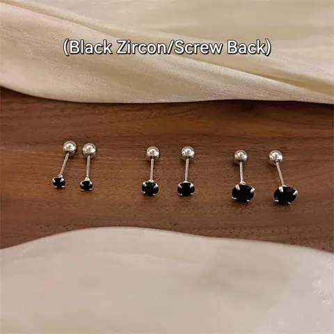 Orecchini A Lobo In Zircone Nero Chiusura A Vite Piercing Cartilagine Con Perno In Argento Sterling 925 Gioielli Semplici Per Donna