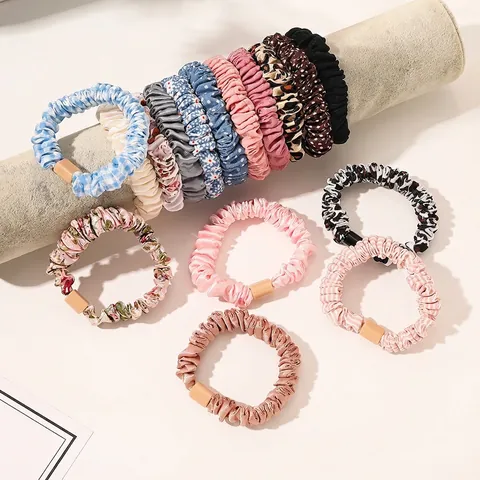 Korean Style Pleated Satin Scrunchies Leopard Polka Dot Floral Patterns Elastic Hair Ties Fashion Accessories For Women