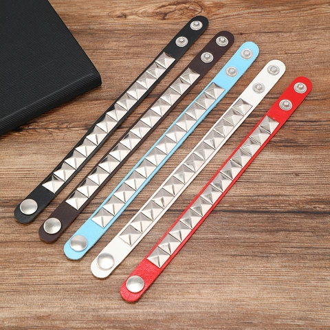Bracciale In Pelle Punk Con Borchie Quadrate In Lega Polsino Regolabile Con Bottone A Pressione Stile Rock Gotico