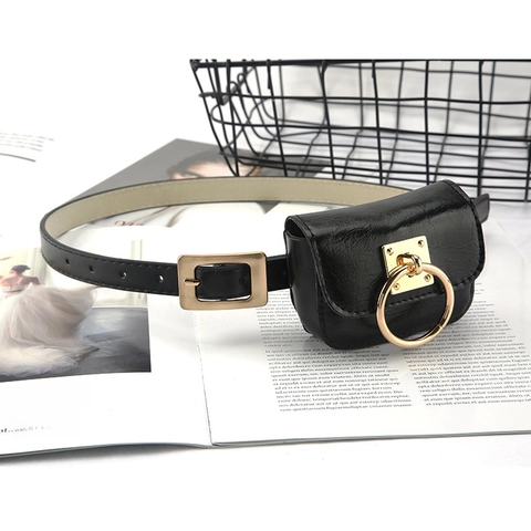 Minimalistische Damen Kunstleder Gürtel Mit Abnehmbarer Mini Tasche Goldener Ring Dekor Mode Accessoires