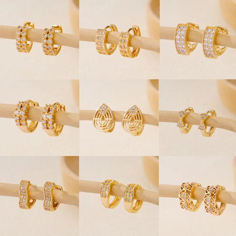 Huggie Hoop Ohrringe Gold Plattiert Kupfer Zirkonia Herz Schmetterling Schleife Geometrisch Trendy INS Mode Für Frauen