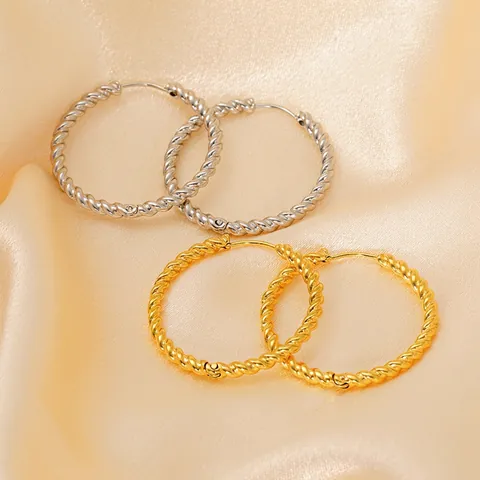 Gedraaide Oorbellen Hoops Roestvrij Staal 18K Verguld Vintage Touw Ronde Cirkel Mode Sieraden Voor Vrouwen