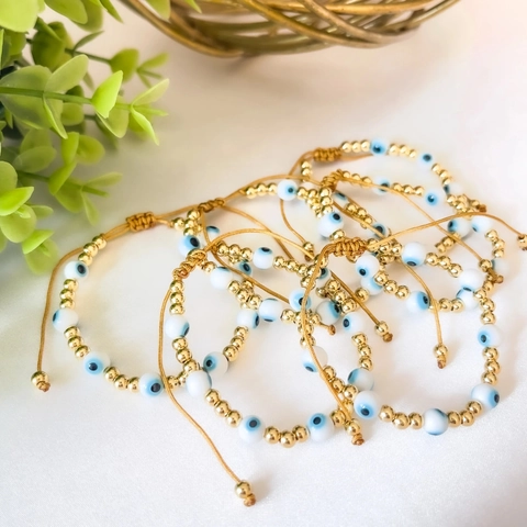 Evil Eye Armband Vergoldet Kupfer Perlen Verstellbar Ethnisch Boho Schmuck Für Damen Herren Handgefertigt
