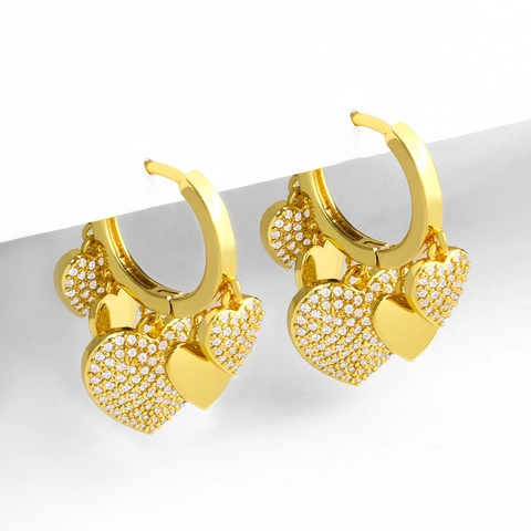 Heart Dangle Hoop Earrings Cubic Zirconia Pave 18K Gold Plated Copper Simple Fashion Jewelry With Copper Earring Post