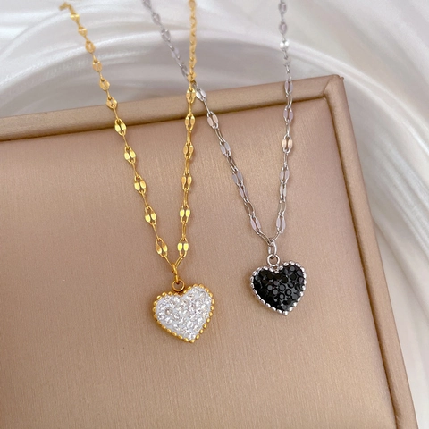 Minimalist Heart Pendant Necklace Titanium Steel Gold Plated Cubic Zirconia Clavicle Chain Jewelry For Women