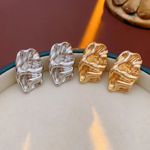 Irregular Wrinkled Metal Stud Earrings For Women With Silver Earring Post Modern Lava Texture Geometric Jewelry