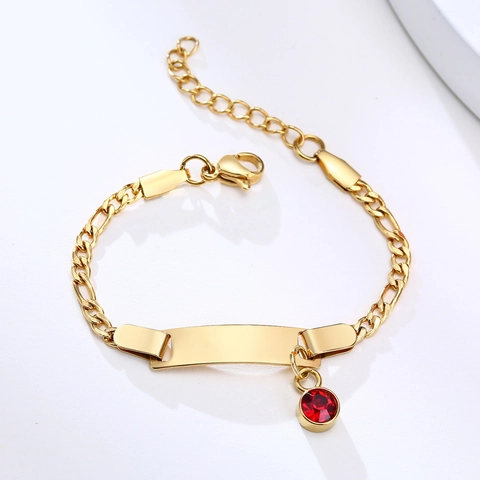 Stainless Steel Birthstone Bracelet Figaro Chain Curved ID Plate With Cubic Zirconia Charm Fashion Jewelry For Women Kids