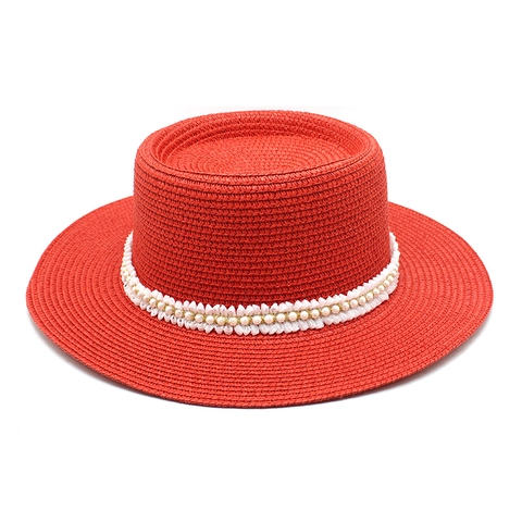 Cappello Boater Da Donna In Paglia Con Nastro In Pizzo Di Künstliche Perle Protezione Solare Spiaggia Estate