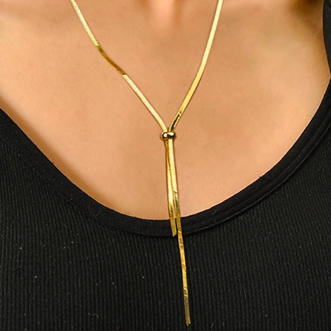 Minimalist 304 Stainless Steel Flat Snake Bone Chain Necklace For Women Adjustable Long Sweater Chain Fashion Jewelry Accessory