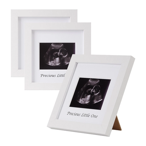 Cadre Photo Sonogramme Bébé Affichage Échographie Souvenir En Bois MDF Pour Cadeau De Grossesse Future Maman Blanc Carré