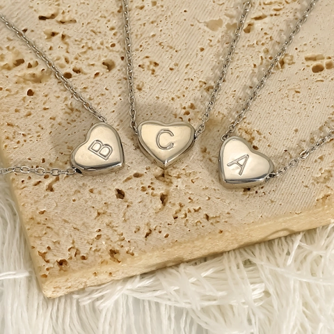 Initial Heart Pendant Necklace Stainless Steel Dainty Double Sided Alphabet Letter Minimalist Polish Jewelry For Women