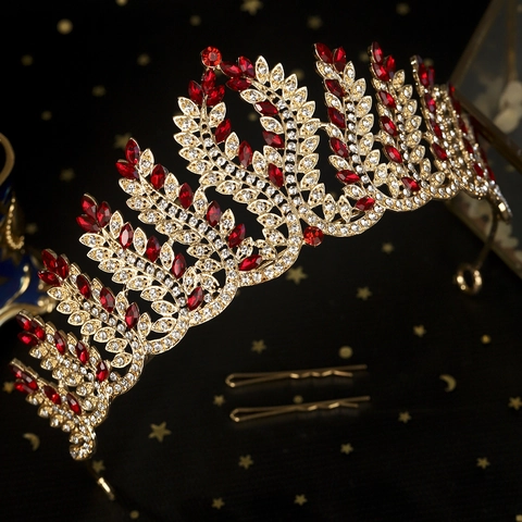 Corona Da Sposa Barocca Tiara Da Donna Matrimonio Concorso Lega Vintage Strass Design Foglia Oro Copricapo