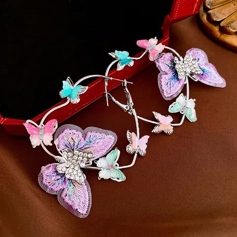 Pendientes De Aro Mariposa Pendientes De Botón Corazón Con Pedrería Tela Bordada Joyería De Moda Brillante Con Silver Earring Post
