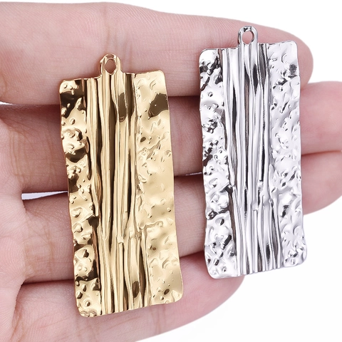 Pendentif Rectangulaire En Acier Inoxydable Texture Martelée Géométrique Plissé Fabrication De Bijoux Accessoires DIY Mode Pour Femmes Hommes