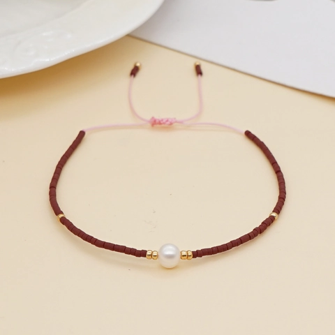Handmade Beaded Bracelet With Natural Artificial Pearl Glass Seed Beads Adjustable Cord Bohemian Style Women Gift
