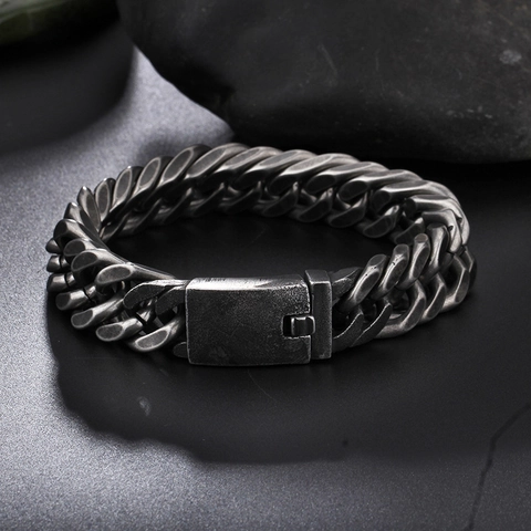 Bracciale Uomo Acciaio Inossidabile 316L Annerito Retro Cuban Link Stile Punk Industriale Gioielli Catena Maschile