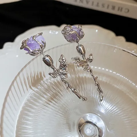 Boucles D Oreilles Rose Améthyste Violette Avec Tige En Argent Sterling 925 Bijoux Style Gothique Rétro Pour Femmes