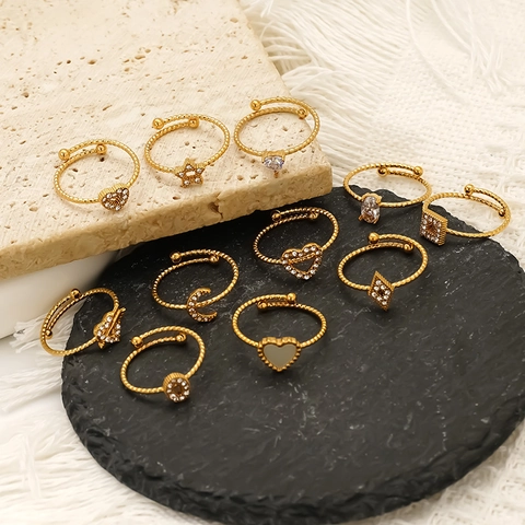 Heart Star Moon Open Ring 18K Gold Plated 304 Stainless Steel Zircon Minimalist Hypoallergenic Jewelry For Women