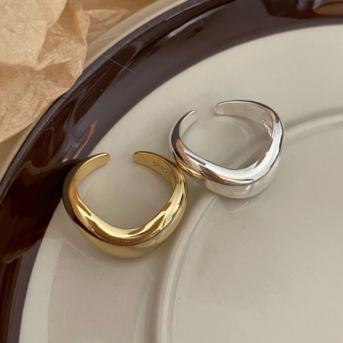 Anello Aperto In Argento Sterling 925 Minimalista Superficie Curva Irregolare Regolabile Gioielli Per Donna