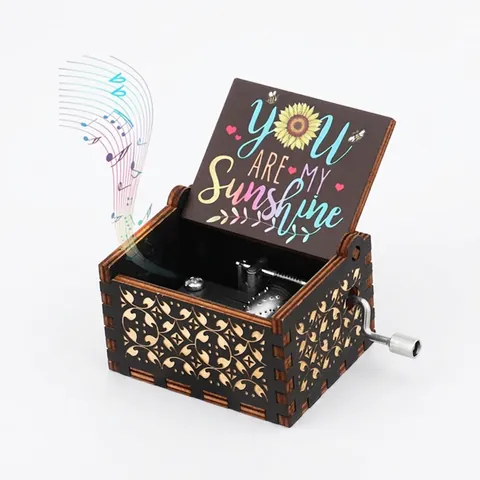 Wooden Hand Crank Music Box Vintage Laser Engraved Wood Musical Box Gift For Daughter Son Birthday Christmas Sunshine Theme