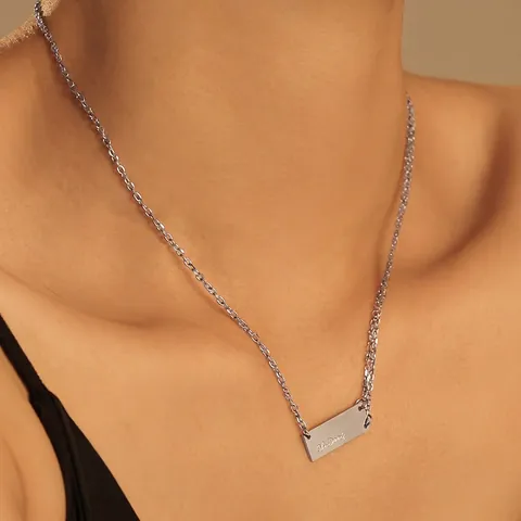 Collana Con Pendente A Barra Acciaio Inossidabile Design Lettere Script Gioielli Moderni Minimalisti Donna Uomo