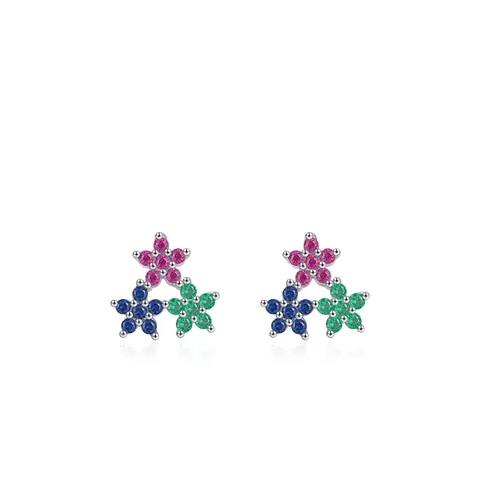 Colorful Zircon Flower Cluster Stud Earrings 925 Sterling Silver Earring Post Sweet Refreshing Floral Jewelry For Women