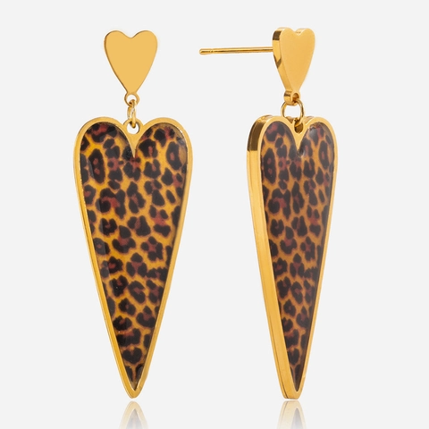 Vintage Leopard Print Heart Dangle Earrings Stainless Steel Gold Plated Retro Fashion Jewelry For Women Heart Earrings