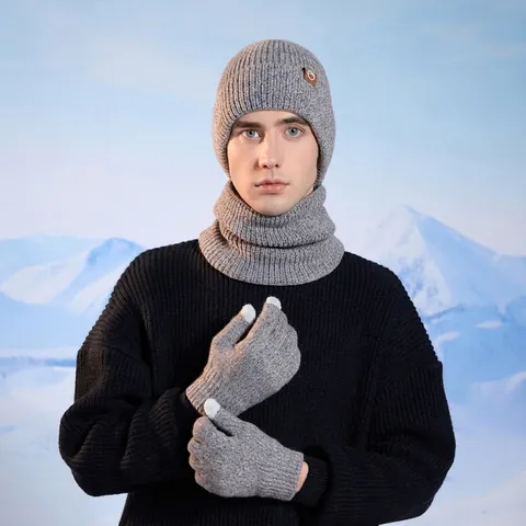 Winter Knitted Beanie Hat Neck Warmer And Touchscreen Gloves Fleece Lined Warm Outdoor Windproof For Men Women