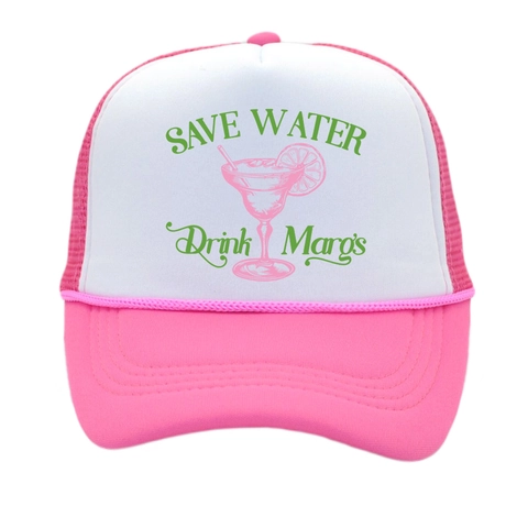 Save Water Drink Margs Print Trucker Hat Breathable Mesh Adjustable Baseball Cap Sunshade Curved Brim Polyester Headwear