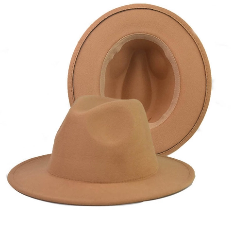 Wide Brim Fedora Hat Flat Top Wool Felt Style Jazz Cap Retro Solid Color For Men Women Autumn Winter